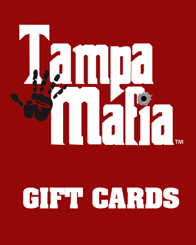 A red gift card with the tampa mafia logo.